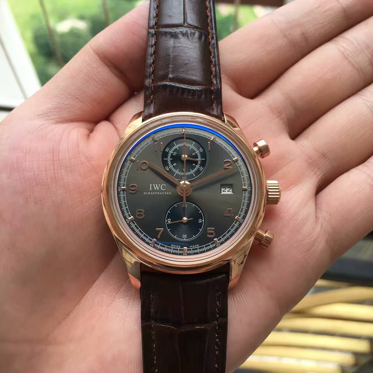 萬國 葡萄牙計時腕錶經典版 烤藍色計時秒針 透底 進口鍋蓋玻璃鍍藍膜-rhid-117295