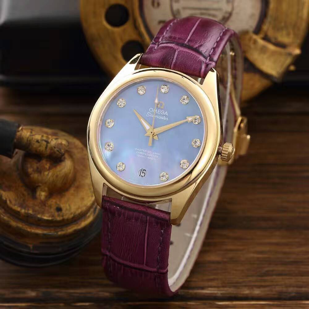 歐米茄 超霸系列女士腕錶 金黃錶殼 獨特錶盤 純鋼外殼 生活防水-rhid-117438