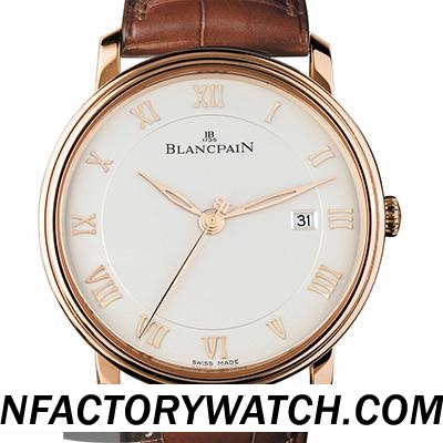 寶珀Blancpain Villeret系列 6651-3642-55B 316L不鏽鋼 電鍍玫瑰金錶殼 白色錶盤-rhid-117805